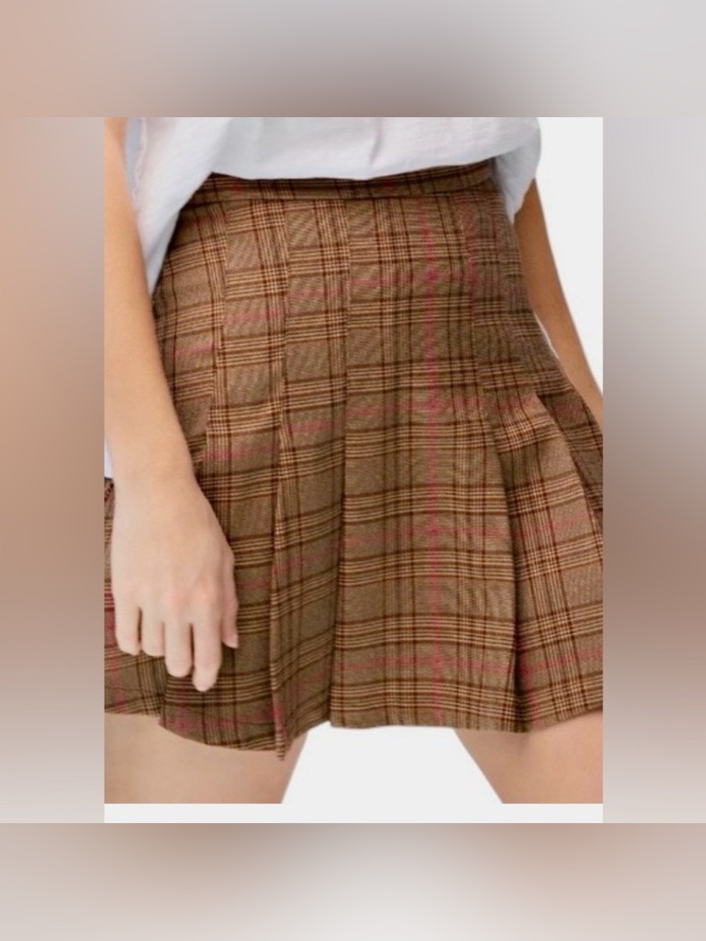 Easel Academia Preppy Plaid Skater Skirt Brown Pink Size Small